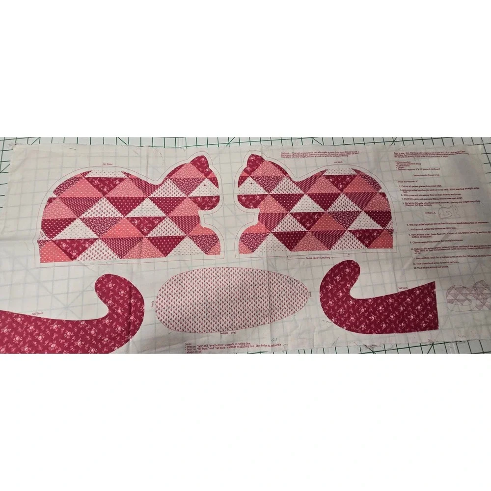 Vtg Pink CALICO CAT Kitten Pillow Cut Sew Panel Fabric The Country Cat